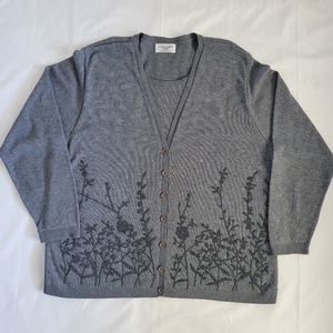 Alfred Dunner Two-in-One Cardigan Unique Beaded Floral Front Size 2X